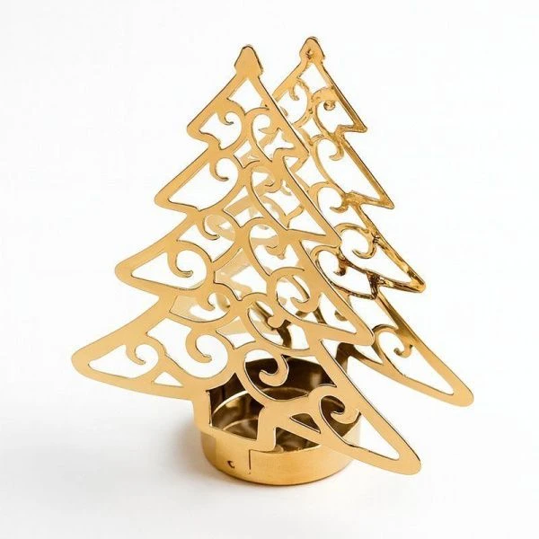 Подсвечник новогодний ЕЛКА 10*9*4см металл лимонное золото LF-1001GT2/JC-16320 (320)