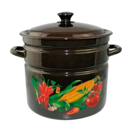 Кастрюля 12л эмаль ЦАРИЦА ПОЛЕЙ цилиндрическая борт коричневая с рис. 41804-242/6 (2)