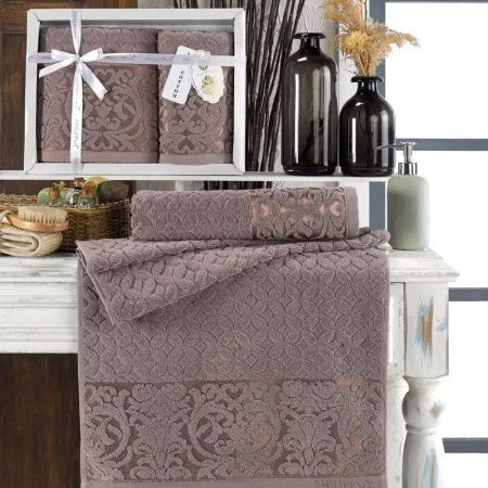 Набор полотенец махровые 2пр 50*90/70*140см жаккард PHILIPPUS DENISE E838 коричневый 500гр подар.уп.