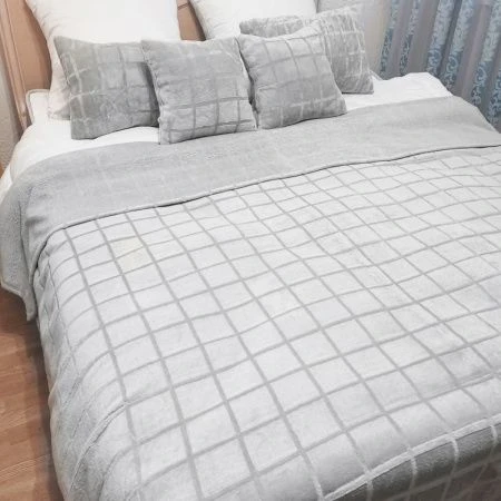 Плед 150*200см фланель ДомВелл рис. Клетка серая