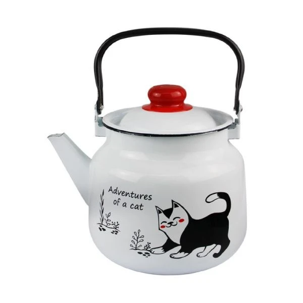 Чайник 3,5л эмаль КОТЫ белый с рис. 01-2713/4 (4)