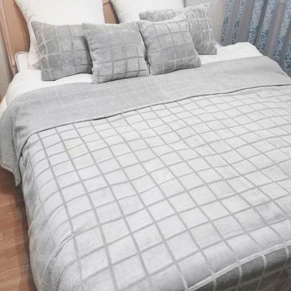 Плед 150*200см фланель ДомВелл рис. Клетка серая