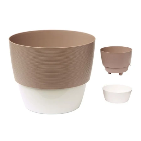 ЯЯЯГоршок цветочный пластик Валенсия 2,5л 17,5*14,5см с вкладкой фраппе/белый (12) ВЫВОД