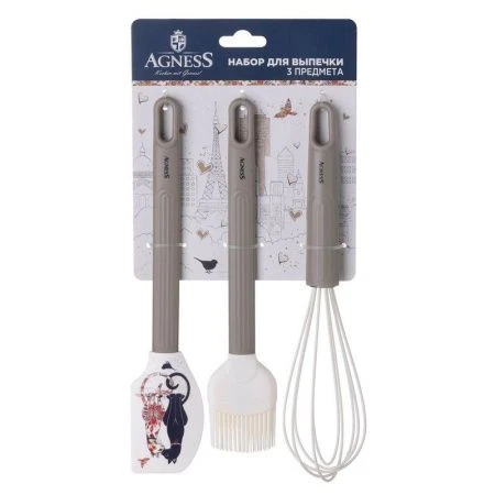 Набор кухонных принадлежностей 3пр (венчик, лопатка, кисточка) силикон ПАРИЖСКИЕ КОТЫ (72)