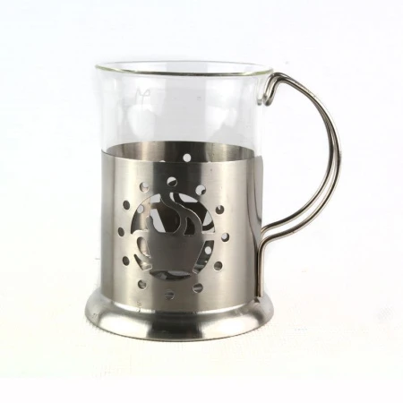 Стакан 200мл стекло/нерж в подстаканнике JC-5922/СY-09-6 (12)