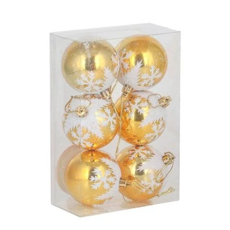 Набор шаров 6шт 6см с декором , золото с белым, пластик СНОУ БУМ