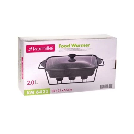 Мармит 2л 36*21*6,5см керамика прямоугольный 3 свечи мет.подставка черный арт.6421 (4)