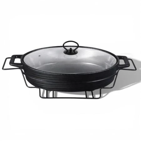 Мармит 3,5л керамика овальный (стекл.крышка, мет.подставка) 43*26,5*12см черный (4)