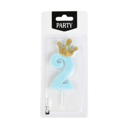 Свеча в торт парафин Цифра 2 корона голубая KL-4 (12/720)