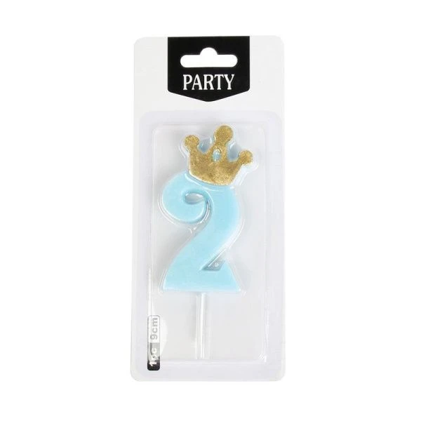 Свеча в торт парафин Цифра 2 корона голубая KL-4 (12/720)