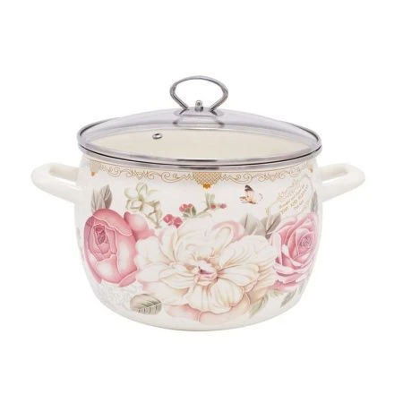 Кастрюля 5,5л эмаль Elegant со стекл.крышкой 22см индукция DL14040 (8)