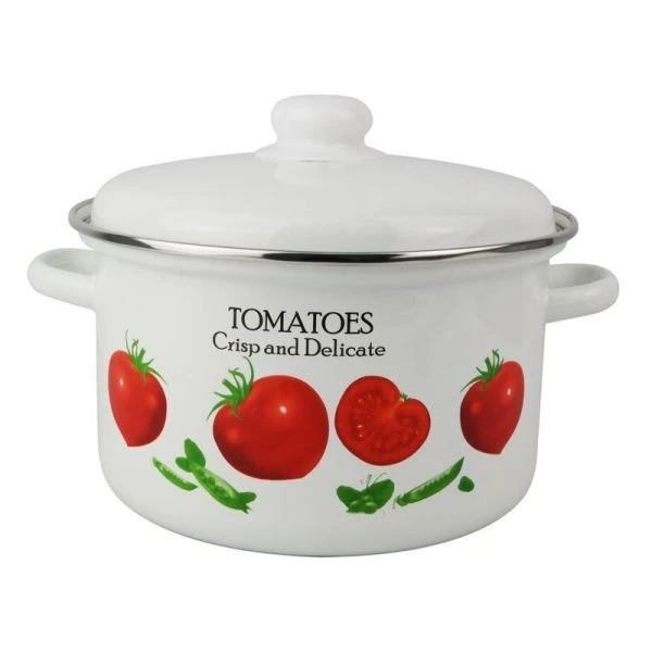Кастрюля 4л эмаль ТОМАТЫ белая с рис. 01-Б1614/4 (4)