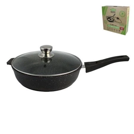 Сковорода-гриль 28см алюминий АП Granit Perfection black со съемной ручкой стекл.крышкой (6)