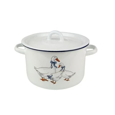 Кастрюля 3л эмаль ГУСИ белая с рис. 01-1612н/4 (5/4)