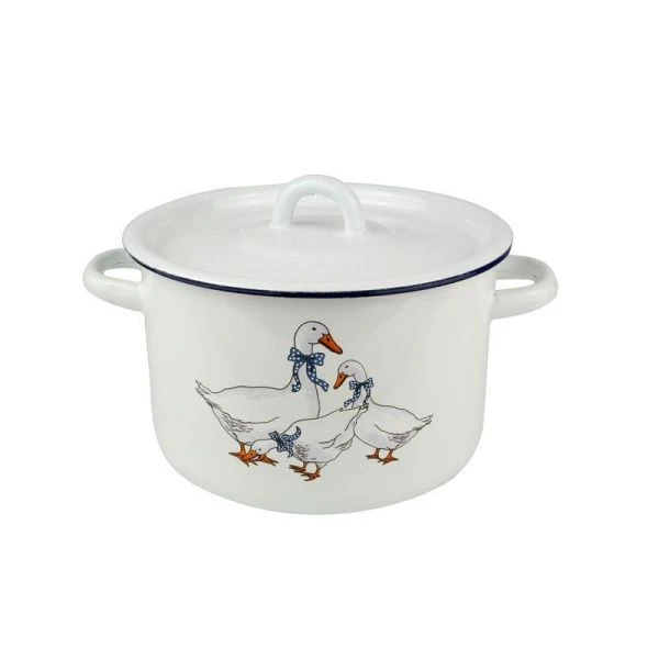 Кастрюля 3л эмаль ГУСИ белая с рис. 01-1612н/4 (5/4)