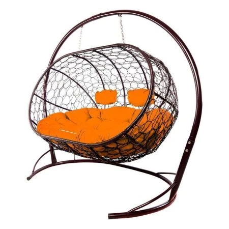 Диван подвесной Лежебока с ротангом 113*214*184см металл корич,оранжевая подушка (max нагр.200кг)