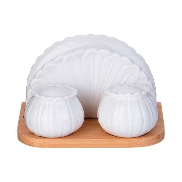 Набор для специй 3пр (солонка, перечница, салфетница) фарфор Native на дер.подставке (24)