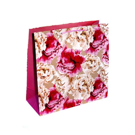 Пакет бумажный 38*38*16см квадратный матовый Пионовый узор 23/134 (12/144)