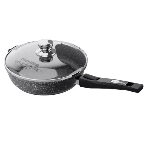 Сковорода 22см алюминий АП ГРАНИТ BLACK стекл.крышка съемная ручка (8)