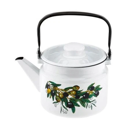 Чайник 2л эмаль ОЛИВКОВАЯ ВЕТВЬ белый, кор.рябчик внутри, пласт.ручка С-2710П2/4рч (6)