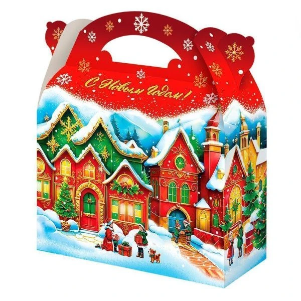 Коробка новогодняя картонная 22*9*20см 1,5кг Ретро (140)