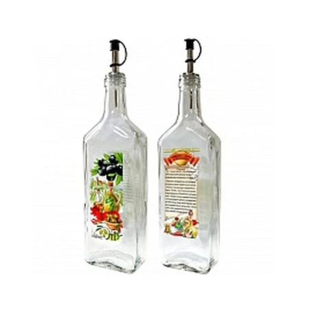 яяяБутылка для масла стекло 500мл мет.дозатором Оливковое с чесноком  (10)
