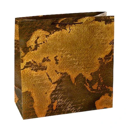 Пакет бумажный 38*38*16см квадратный матовый Континенты 23-593 (12/144)
