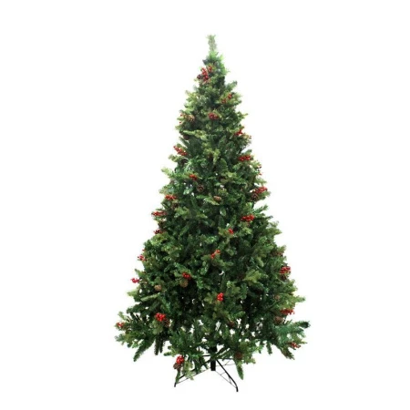 Елка искусственная 240см с шишками и ягодами 1420 веток 6см, иголка pvc/pe YR1847 (1)