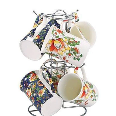 Кружки набор 7пр фарфор (6 кружек 300мл, хром. подставка)