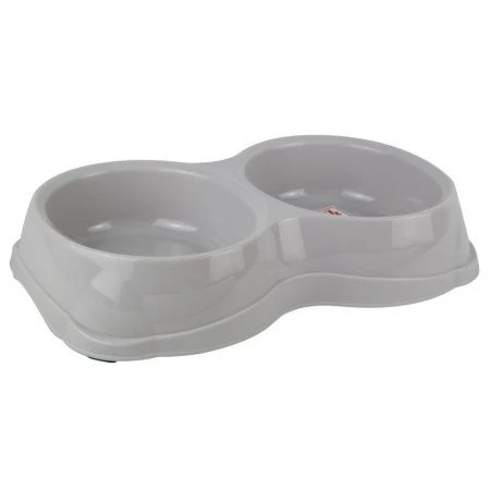 Миска для животных двойная 350мл пластик светло-серая (30)