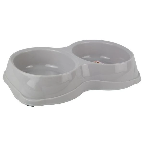 Миска для животных двойная 350мл пластик светло-серая (30)