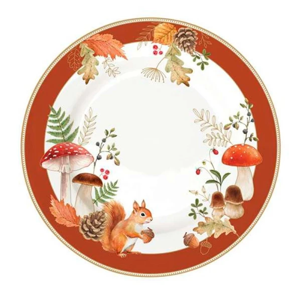 Тарелки мелкие набор 4шт 19см фарфор Autumn Breeze Белка и грибы белая десертные EL-R0924/AUBR (6)