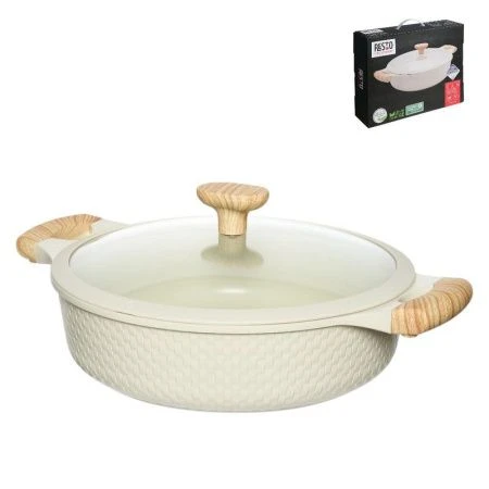 Сотейник 4,1л h7,9см алюминий АП RAN со стекл.крышкой и силик.ободком 28см индукция бежевый (6)