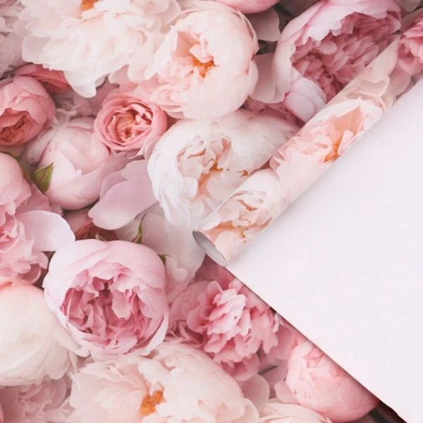 Бумага упаковочная глянцевая 70*50см Весенний букет пионов