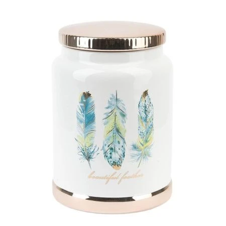 Банка для сыпучих продуктов 1,15л 11,5*16,5см керамика ПЕРЬЯ подар.уп. (18)