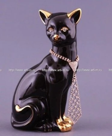 яяяФигурка Кошка черная С ГАЛСТУКОМ h=25,5см (9)
