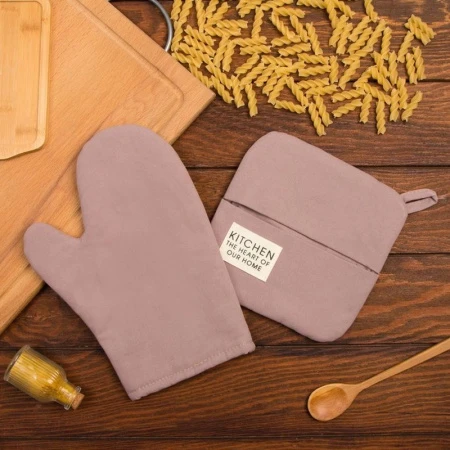 Кухонный набор 2пр (прихватка 19*19см рукавица 18*29см) саржа 100% хлопок Kitchen сиреневый (50)