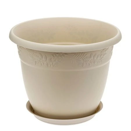 Кашпо 7,5л d280мм пластик РЯБИНА Латте с поддоном (16)