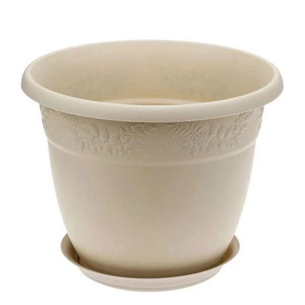 Кашпо 7,5л d280мм пластик РЯБИНА Латте с поддоном (16)