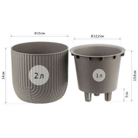 Кашпо 1л 150мм пластик РАМОНА со вставкой французcкий серый (12)