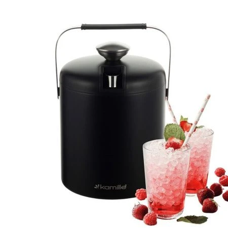 Ведерко для льда с крышкой 1,3л нерж.сталь щипцы, поддон с отверстиями, черный, арт. 7767 (12)