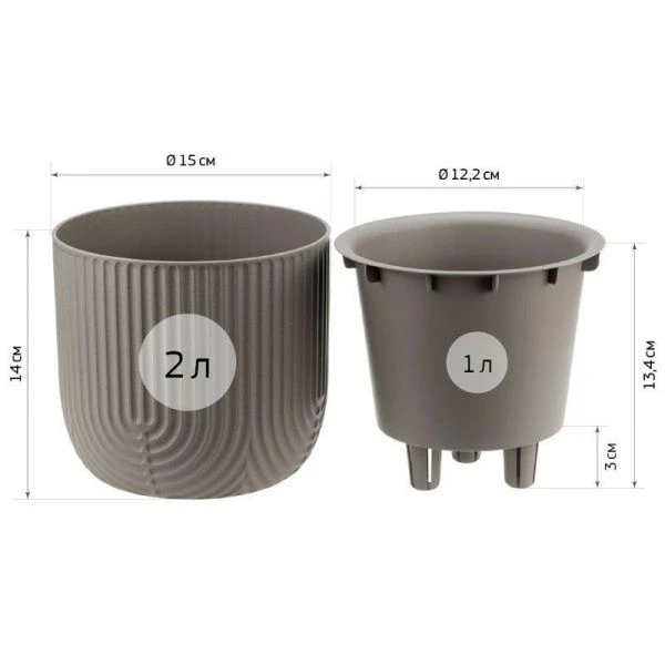 Кашпо 1л 150мм пластик РАМОНА со вставкой терракотовый (12)