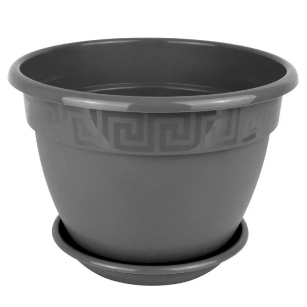 Горшок цветочный 3,6л d22см пластик АНТИК с поддоном антрацит 5PL0019 (35)
