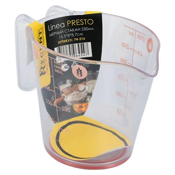 Стакан мерный 250мл 15,5*8*8,7см пластик (96)