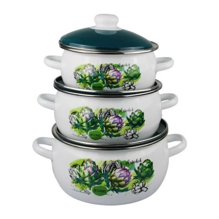 Набор кастрюль 3пр 2/3/4л эмаль АРТИШОК белый сферический 10-327/6 (1)