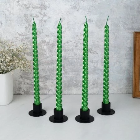 Набор свечей 4шт 25см парафин витые глянцевые зеленый LY-153 (144)