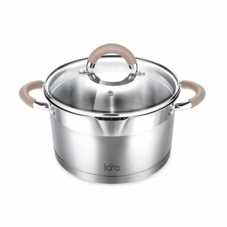 Кастрюля 2,4л h10см нерж.сталь БЕРЛИН стекл.крышка-дуршлаг 18см капс.индукц.дно LR02-341 (4)