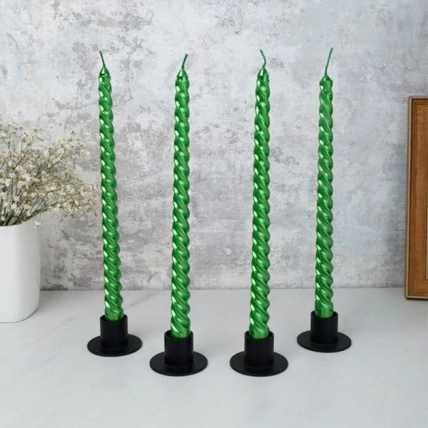 Набор свечей 4шт 25см парафин витые глянцевые зеленый LY-153 (144)