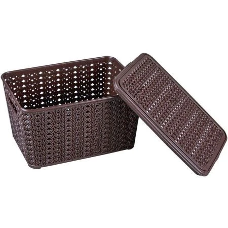 Ящик 5л пластик ВЯЗАНИЕ шоколадный с крышкой (20)