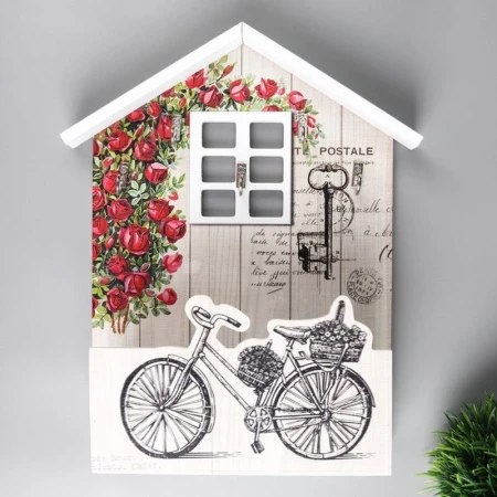 яяяКрючок декоративный с полочкой Велосипед в саду 30,5*25*8см дерево